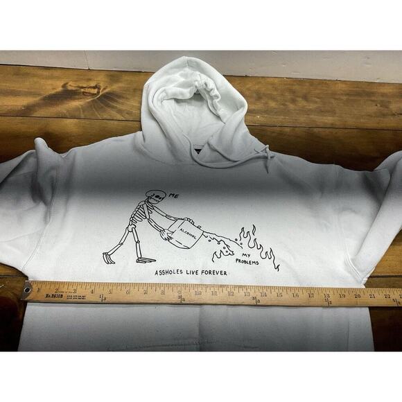 Assholes*s Live Forever Hoodie Medium White Graphic Pullover Sweater - Picture 6 of 8